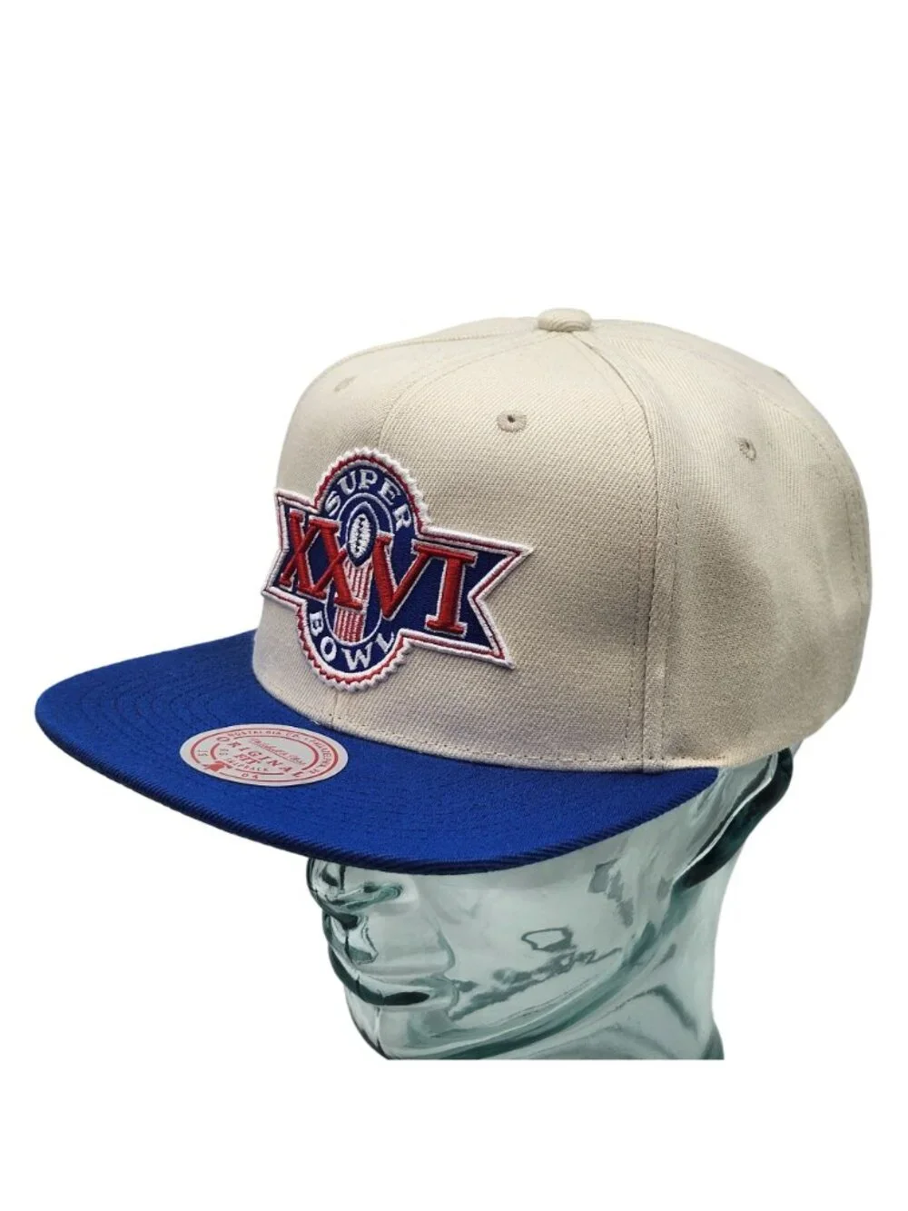 NFL Super Bowl XXVI 26 Mitchell And Ness Snapback Hat Cream Blue NWT